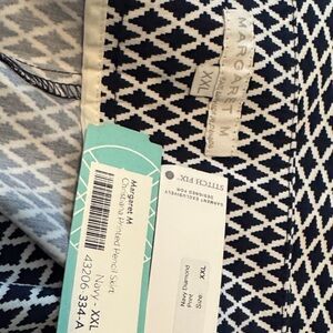 Margaret M Navy and White Patterned Skirt